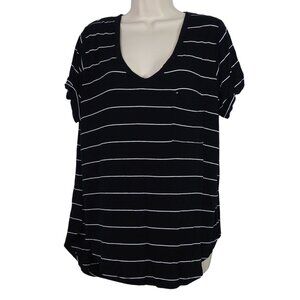 Cotton On Black White Striped V-Neck Short Sleeve Jersey T-Shirt Women Size L